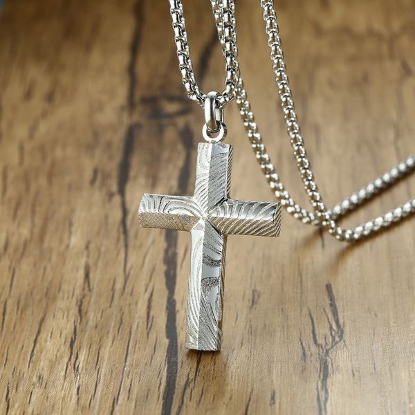 damascus steel classic mens neckalce cross pendant luxurious male accessories jewelry, Silver
damascus steel classic mens neckalce cross pendant luxurious male accessories jewelry, Silver