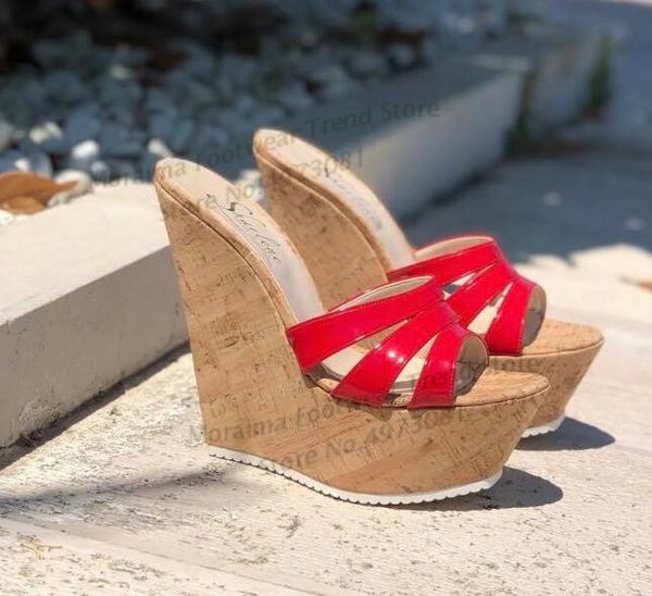 moraima snc summer open toe platform wedge sandal red black patent leather cutouts party dress shoe woman summer dress heels
moraima snc summer open toe platform wedge sandal red black patent leather cutouts party dress shoe woman summer dress heels
