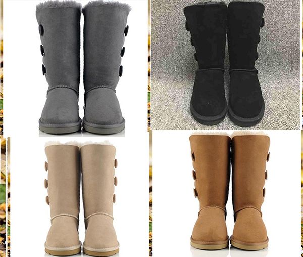

brand ivg snow boots designer boots women 3-button classic cow suede leather waterproof winter knee-high long boots, Black