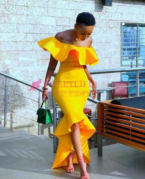 2019 new yellow satin off the shoulder cocktail dresses hi low mermaid formal occasion party dresses custom maded cheap, Black
2019 new yellow satin off the shoulder cocktail dresses hi low mermaid formal occasion party dresses custom maded cheap, Black