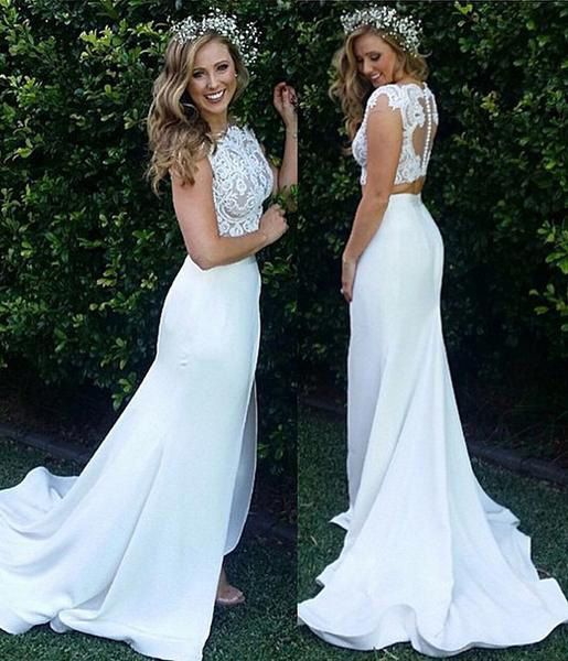 mermaid two piece wedding dresses boho france lace summer beach wedding gown with slit fairy forest 2019 bridal dress for sale, White
mermaid two piece wedding dresses boho france lace summer beach wedding gown with slit fairy forest 2019 bridal dress for sale, White