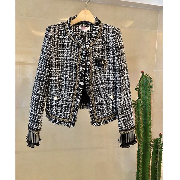 runway autumn fashion luxury ladies tweed small fragrance tassel beading patchwork round neck fashion short jacket female, Black;brown
runway autumn fashion luxury ladies tweed small fragrance tassel beading patchwork round neck fashion short jacket female, Black;brown