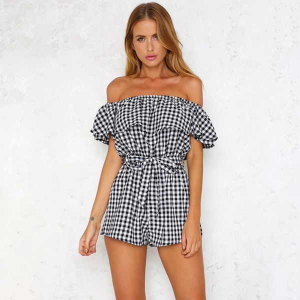 qcqbi off the shoulder ruffles plaid playsuit female backless strapless sashes jumpsuit shorts beach casual streetwear, Black;white
qcqbi off the shoulder ruffles plaid playsuit female backless strapless sashes jumpsuit shorts beach casual streetwear, Black;white