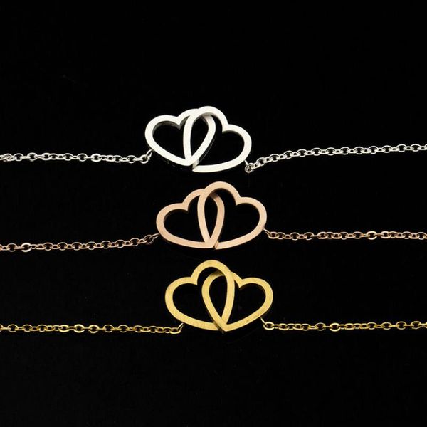 stainless steel double heart minimalism charms chainl link bracelet valentine's day gift, Black
stainless steel double heart minimalism charms chainl link bracelet valentine's day gift, Black