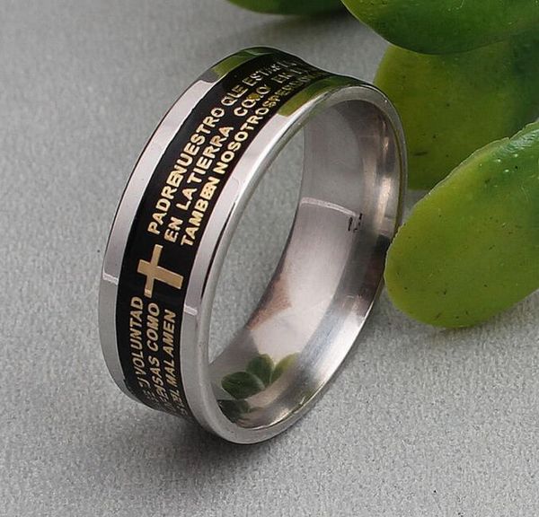 8mm men's stainless steel bible finger rings gold color christian lord's prayer cross ring wedding bands laser engraved, Silver
8mm men's stainless steel bible finger rings gold color christian lord's prayer cross ring wedding bands laser engraved, Silver