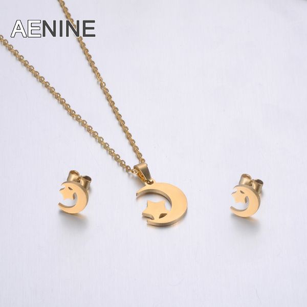 aenine stainless steel sets for women girls gold color moon star shape necklace earrings for women lover's anniversary jewelry, Silver
aenine stainless steel sets for women girls gold color moon star shape necklace earrings for women lover's anniversary jewelry, Silver