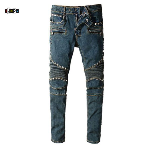 idopy men's biker jeans rivet studded straight fit motorcycle rugged designer denim pants trousers for riders plus size, Blue
idopy men's biker jeans rivet studded straight fit motorcycle rugged designer denim pants trousers for riders plus size, Blue