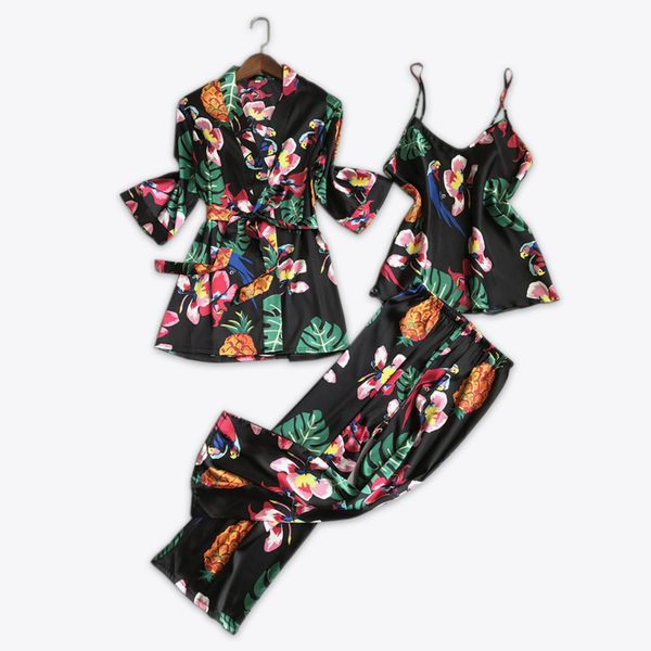 fashion print satin silk pajamas women robes 3-piece suits 2018 women spaghetti straps sleep lounge robes pants, Blue;gray
fashion print satin silk pajamas women robes 3-piece suits 2018 women spaghetti straps sleep lounge robes pants, Blue;gray