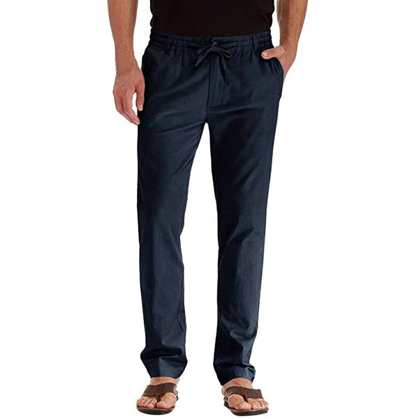 men's casual linen breathable loose long pants solid color straight trousers, Black
men's casual linen breathable loose long pants solid color straight trousers, Black