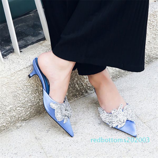 ystergal blue satin women slippers pointed toe crystal decor 5cm high heel shoes woman outside footwear slides mules dress shoes r03, Black
ystergal blue satin women slippers pointed toe crystal decor 5cm high heel shoes woman outside footwear slides mules dress shoes r03, Black