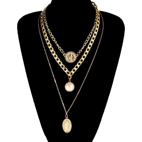 fashion new punk multi layered pearl choker necklace collar statement virgin mary coin crystal pendant necklace women jewelry, Silver
fashion new punk multi layered pearl choker necklace collar statement virgin mary coin crystal pendant necklace women jewelry, Silver