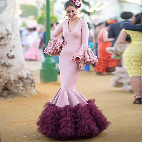 plus size mermaid prom dresses v neck poet long sleeve evening dresses ruffles tiered tulle flower pageant gowns, Black
plus size mermaid prom dresses v neck poet long sleeve evening dresses ruffles tiered tulle flower pageant gowns, Black