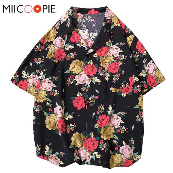 new men short sleeve loose floral shirt summer beach holiday fancy printed chemise homme casual oversize harajuku shirts blusas, White;black 
new men short sleeve loose floral shirt summer beach holiday fancy printed chemise homme casual oversize harajuku shirts blusas, White;black