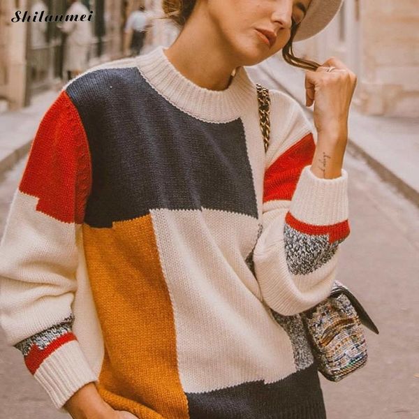 2019 fashion patchwork knitted pullover new autumn winter women sweater long sleeve o neck slim causal jumper ladies sweater top, White;black
2019 fashion patchwork knitted pullover new autumn winter women sweater long sleeve o neck slim causal jumper ladies sweater top, White;black