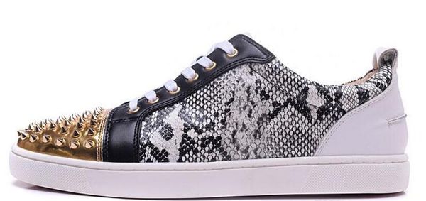 2019 wholesale mens gloden spikes toe with snakeskin leather red bottom low sneakers,designer brand genuine leather flat causal shoe t01, Black
2019 wholesale mens gloden spikes toe with snakeskin leather red bottom low sneakers,designer brand genuine leather flat causal shoe t01, Black