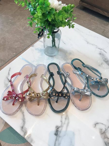 2020 new classic fashion women girl slipper rivet bandage 5colour flat bottom sandals with original box 35-41 t03, Black