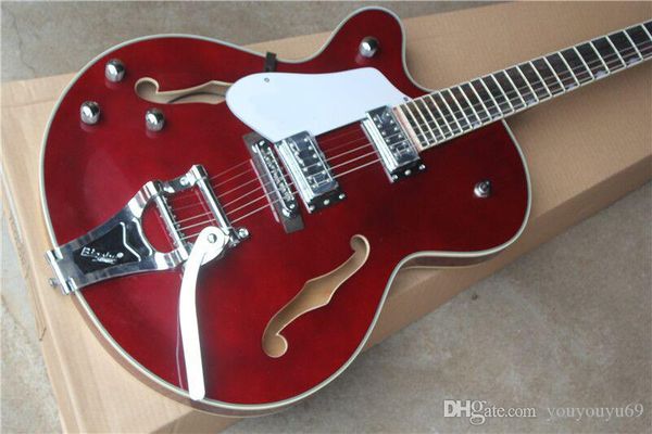 left hand half hollow electric guitar with white shield, vibrato system, chrome hardware, personalized service
left hand half hollow electric guitar with white shield, vibrato system, chrome hardware, personalized service