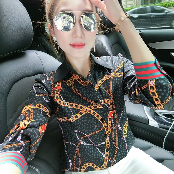 2020 spring fall women's designer shirts plus size long sleeve lapel neck printed fashion ladies runway button blouse slim office shirt, White
2020 spring fall women's designer shirts plus size long sleeve lapel neck printed fashion ladies runway button blouse slim office shirt, White