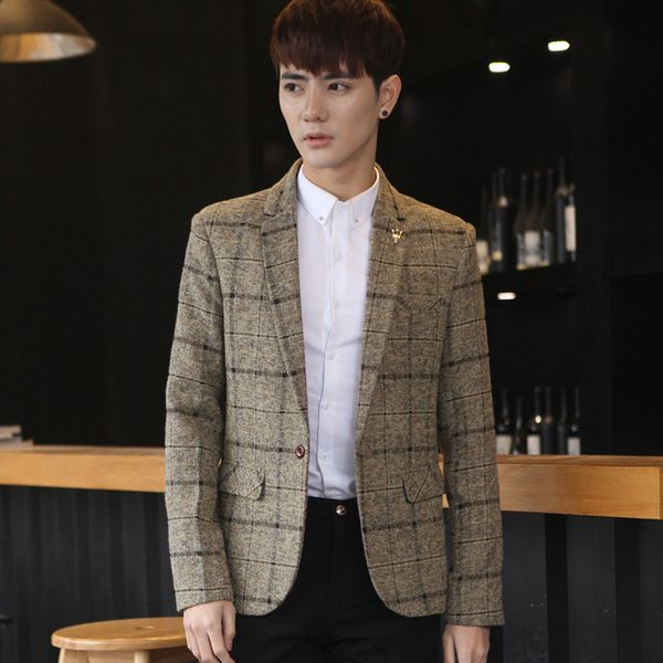 2019 spring and autumn new men's suit korean version of slim jacket casual fashion mens frock coat plaid gray khaki, White;black
2019 spring and autumn new men's suit korean version of slim jacket casual fashion mens frock coat plaid gray khaki, White;black