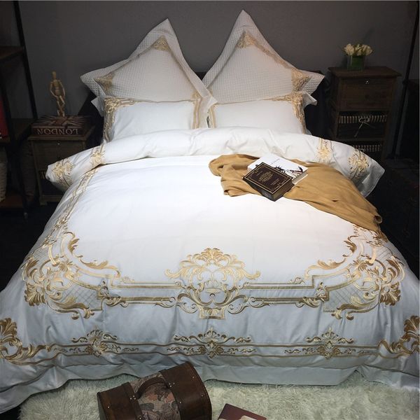 white golden embroidery 80s egyptian cotton 4/6pcs court royal bedding set duvet cover bed sheet bed linen pillowcases
white golden embroidery 80s egyptian cotton 4/6pcs court royal bedding set duvet cover bed sheet bed linen pillowcases