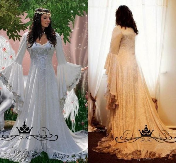 vintage gothic wedding dresses a line bell long sleeve lace renaissance medieval halloween costume 2019 plus size wedding gowns, White
vintage gothic wedding dresses a line bell long sleeve lace renaissance medieval halloween costume 2019 plus size wedding gowns, White