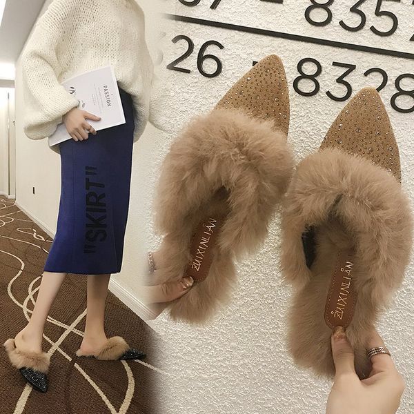 flock crystal pointed mules shoes women's outer wear 2019 new winter plush warm and comfortable flat shoes, Black
flock crystal pointed mules shoes women's outer wear 2019 new winter plush warm and comfortable flat shoes, Black