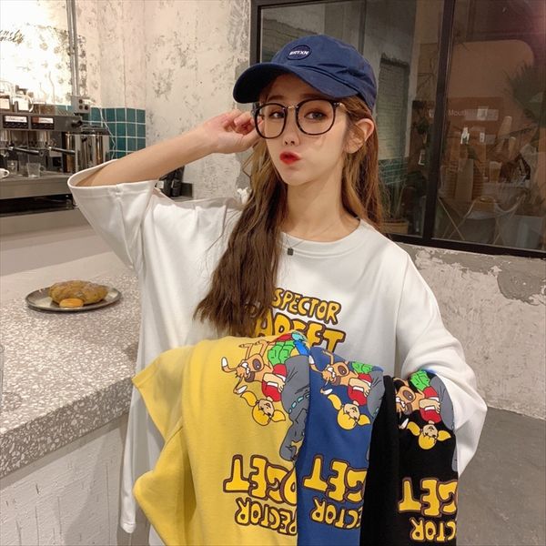 6535 тянуть рама с короткого рукавом большого выпуска половины рукав большого размера свободного t-рубашкой женской 2020 женской одежды, White 
6535 тянуть рама с короткого рукавом большого выпуска половины рукав большого размера свободного t-рубашкой женской 2020 женской одежды, White