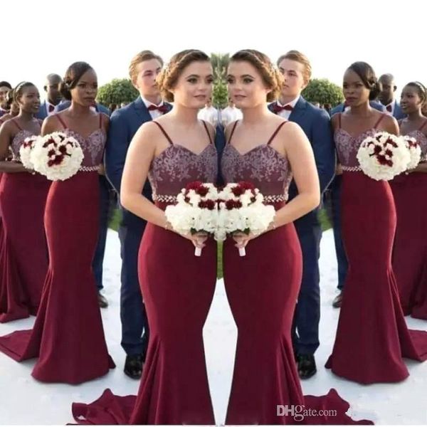 burgundy long mermaid bridesmaid dresses 2019 african spaghetti straps lace maid of honor gowns wedding guest dresses, White;pink
burgundy long mermaid bridesmaid dresses 2019 african spaghetti straps lace maid of honor gowns wedding guest dresses, White;pink
