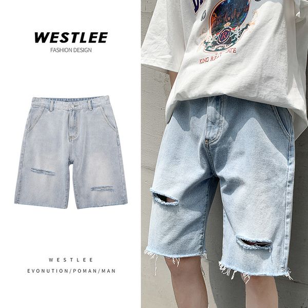 original accommodation style, young people's holes, loose straight tube, wide legs, washed pants for 5-point lovers, Blue
original accommodation style, young people's holes, loose straight tube, wide legs, washed pants for 5-point lovers, Blue