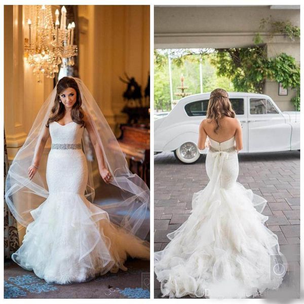 2020 sweetheart lace appliques slim mermaid wedding dresses bridal gowns ruffles vestidos de mariee garden crystal waist, White
2020 sweetheart lace appliques slim mermaid wedding dresses bridal gowns ruffles vestidos de mariee garden crystal waist, White