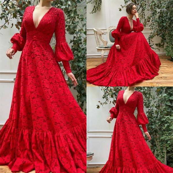 2020 red evening dresses long sleeve v neck a line fairy prom dress sweep train custom made specail robes de soirée, Black;red
2020 red evening dresses long sleeve v neck a line fairy prom dress sweep train custom made specail robes de soirée, Black;red