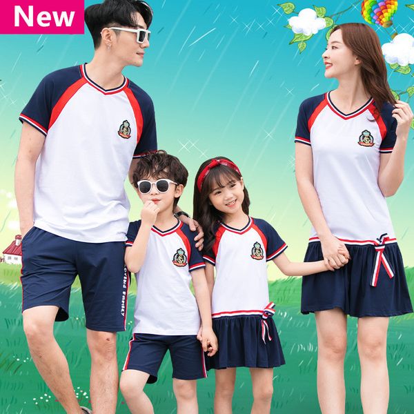 college wind matching family outfits clothes mother and daughter dress father and son cotton short sleeve t shirt shorts set, Blue
college wind matching family outfits clothes mother and daughter dress father and son cotton short sleeve t shirt shorts set, Blue
