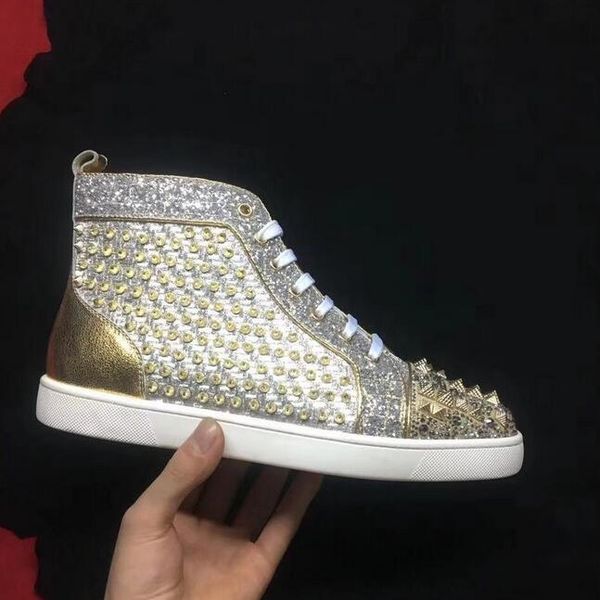 gold spiked leather mens luxury red bottom shoes, brand high man high sneaker,party wedding perfect gift35-46, Black
gold spiked leather mens luxury red bottom shoes, brand high man high sneaker,party wedding perfect gift35-46, Black