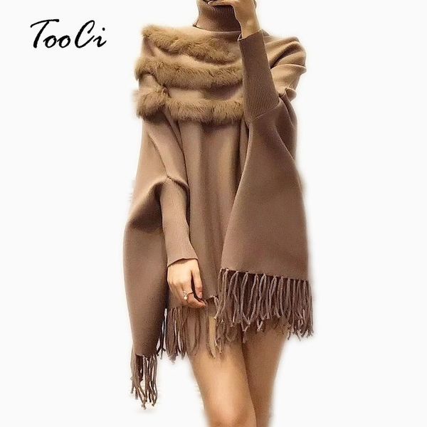 women real rabbit fur cloak pullover new arrival fashion spring lady high collar bat sleeves tassel poncho sweater y190822, White;black
women real rabbit fur cloak pullover new arrival fashion spring lady high collar bat sleeves tassel poncho sweater y190822, White;black