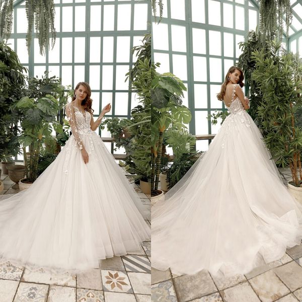 2020 lace wedding dresses long sleeves appliques beads bridal gowns backless sweep train a line wedding dress robe de mariee, White
2020 lace wedding dresses long sleeves appliques beads bridal gowns backless sweep train a line wedding dress robe de mariee, White