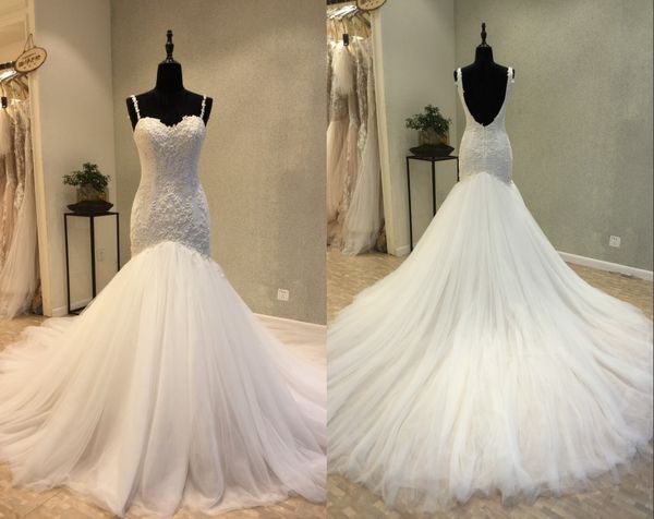 luxury wedding dresses long mermaid tulle with spaghetti straps applique lace court train ruched amazing style wedding gowns bride, White
luxury wedding dresses long mermaid tulle with spaghetti straps applique lace court train ruched amazing style wedding gowns bride, White