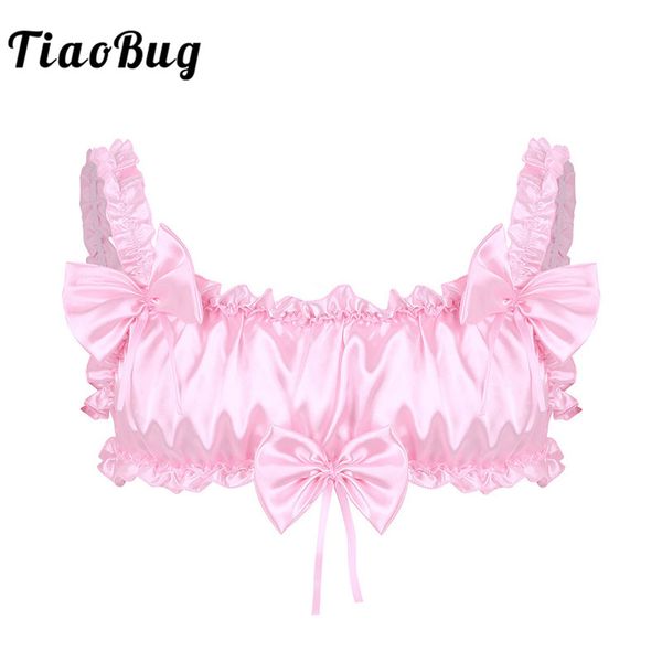 tiaobug men crossdressing pink/black crop soft satin ruffled frilly sissy lingerie elastic straps wire-bra, Red;black
tiaobug men crossdressing pink/black crop soft satin ruffled frilly sissy lingerie elastic straps wire-bra, Red;black