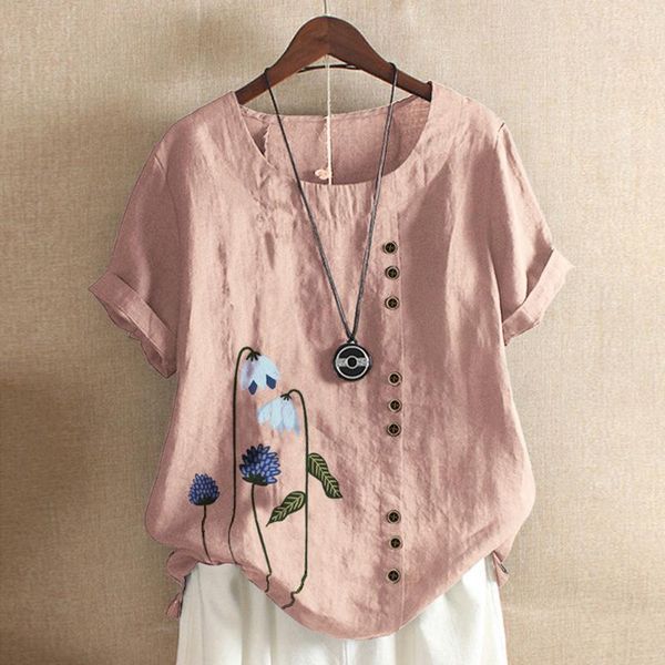 38# womens and blouses plus size women o-neck short sleeve print buttons women blouses modis cotton linen vintage, White
38# womens and blouses plus size women o-neck short sleeve print buttons women blouses modis cotton linen vintage, White