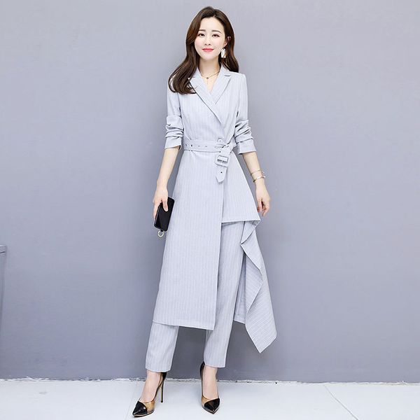 women's suit spring and autumn long women's casual irregular striped suit two-piece (jacket + pants, White;black
women's suit spring and autumn long women's casual irregular striped suit two-piece (jacket + pants, White;black