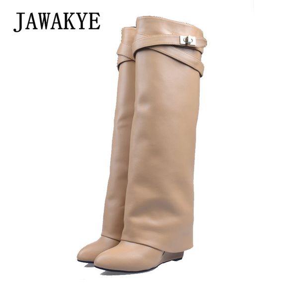 jawakye genuine leather wedge knee high boots women silver metal lock belt winter layer boots high heel knight, Black
jawakye genuine leather wedge knee high boots women silver metal lock belt winter layer boots high heel knight, Black
