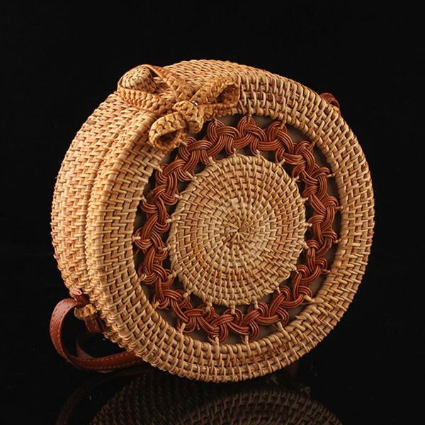 плечо сумка ретро круг handwoven женщин бали круглый ротанга соломы пляж сумка crossbody сумки посыльного сумки bolsas mujer