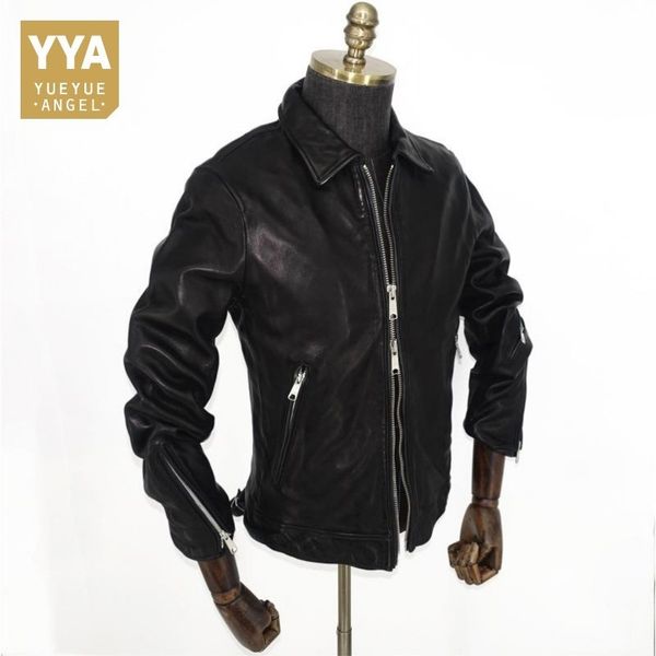 men sheepskin real leather jacket zippers cotton padded warm motorcycle jacket man slim fit genuine leather coats, Black
men sheepskin real leather jacket zippers cotton padded warm motorcycle jacket man slim fit genuine leather coats, Black