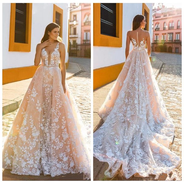 sheer v-neck lace appliques wedding dresses spring detachable train long bridal gowns garden 2019 sleeveless vestidos de mariee church, White
sheer v-neck lace appliques wedding dresses spring detachable train long bridal gowns garden 2019 sleeveless vestidos de mariee church, White