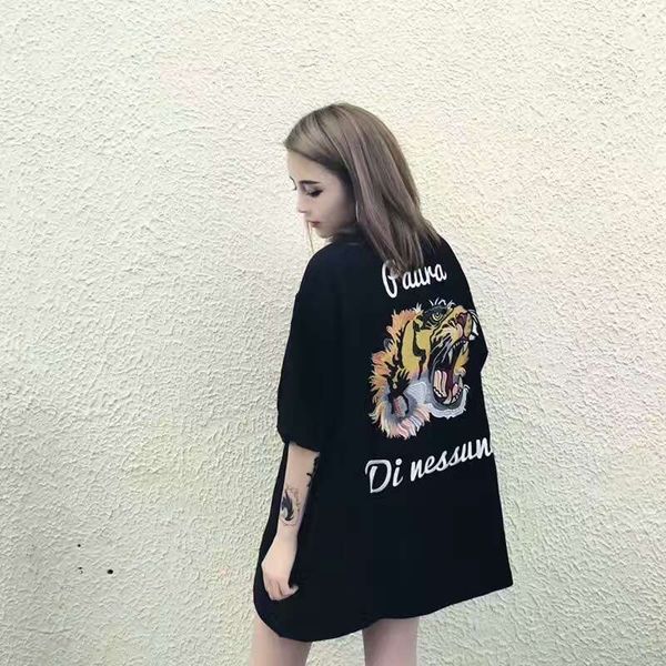animal tiger print streetwear womens oversize t-shirts t-shirts short sleeved mens hommes summer crew neck tshirts lxwll, Black