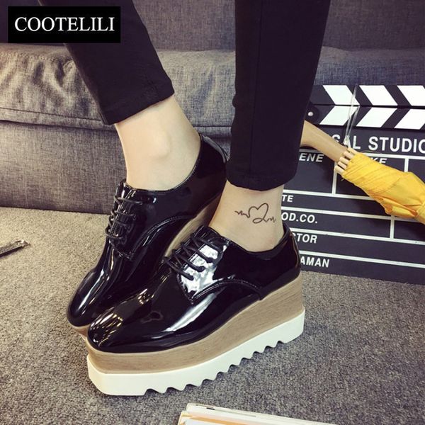 cootelili 35-39 spring casual solid flat women shoes patent leather lace-up loafers flat platforms british style ladies oxfords y190704, Black
cootelili 35-39 spring casual solid flat women shoes patent leather lace-up loafers flat platforms british style ladies oxfords y190704, Black