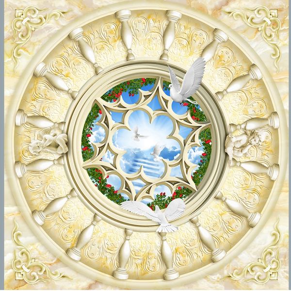 3d european court sky garden marble ceiling mural paintings living room ceiling wallpaper