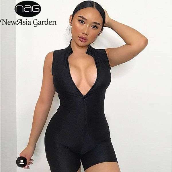 newasia black playsuit 2019 summer women high collar front zipper biker short jumpsuit basic slim fit bodysuit streetwear, Black;white
newasia black playsuit 2019 summer women high collar front zipper biker short jumpsuit basic slim fit bodysuit streetwear, Black;white