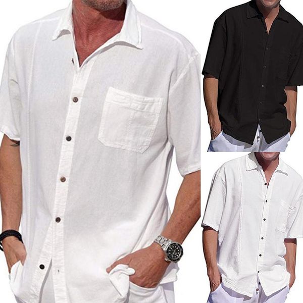 men shirts summer shirt men solid color linen short sleeve shirt summer button turn down collar top, White;black
men shirts summer shirt men solid color linen short sleeve shirt summer button turn down collar top, White;black
