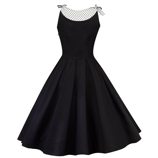 

women vintage dresses black elegant 1950s polka dots bow sweet pleated summer 2019 female party fashion swing retro dress, Black;gray
