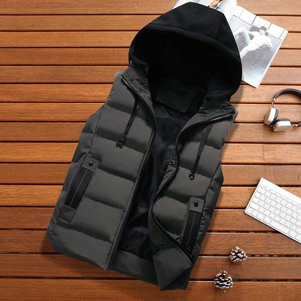 men's colorblock stitching hooded casual warm sleeveless vest vest autumn winter coat padded cotton warm hooded thick, Black;white 
men's colorblock stitching hooded casual warm sleeveless vest vest autumn winter coat padded cotton warm hooded thick, Black;white